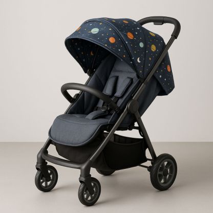 Barnevogn med planeter mønster Justerbart sete Blå 70cm x 50cm x 100cm