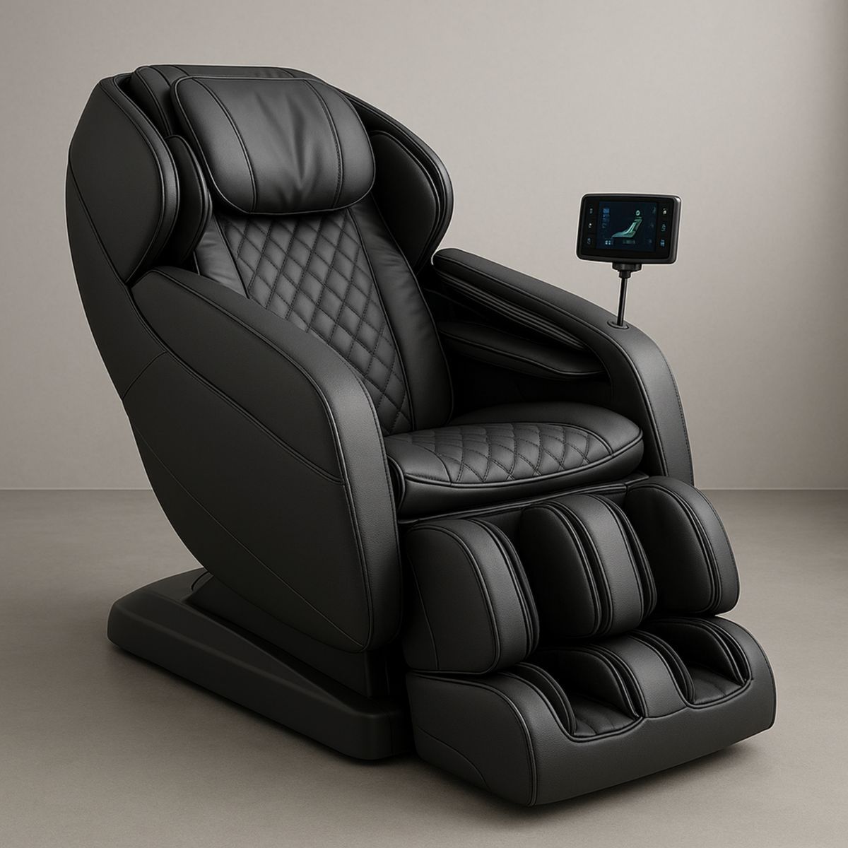 Massasjestol i svart skinn med justerbare funksjoner