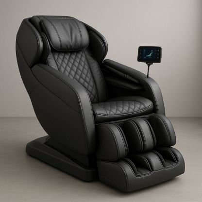Massasjestol i svart skinn med justerbare funksjoner
