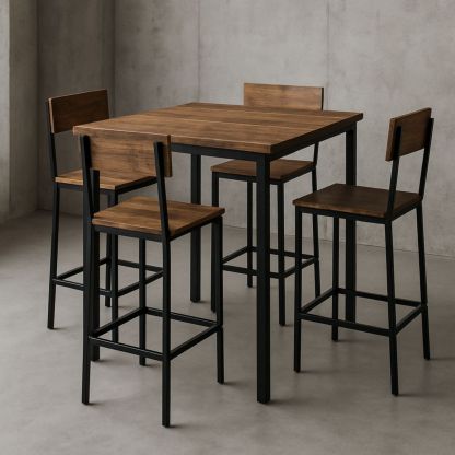 Spisebordsett tre og metall med 4 stoler mørk brun/svart