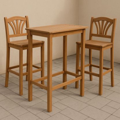 Utendørs barsett i eiketre, 2 stoler og 1 bord