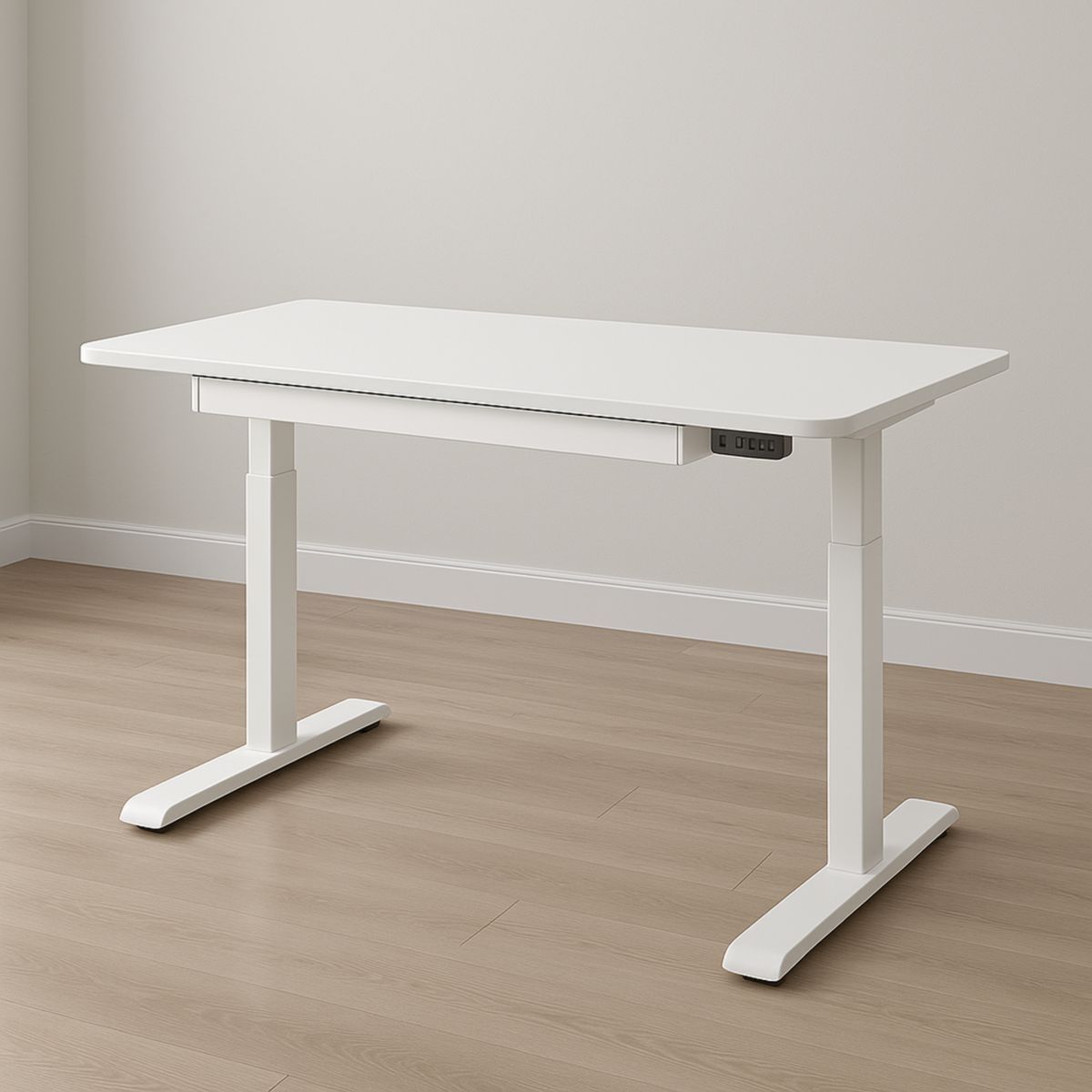 Elektrisk justerbart skrivebord rektangulær 140x70 cm laminat hvit