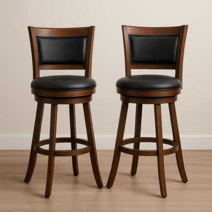 Roterende barstoler i tre med svart sete 75 cm