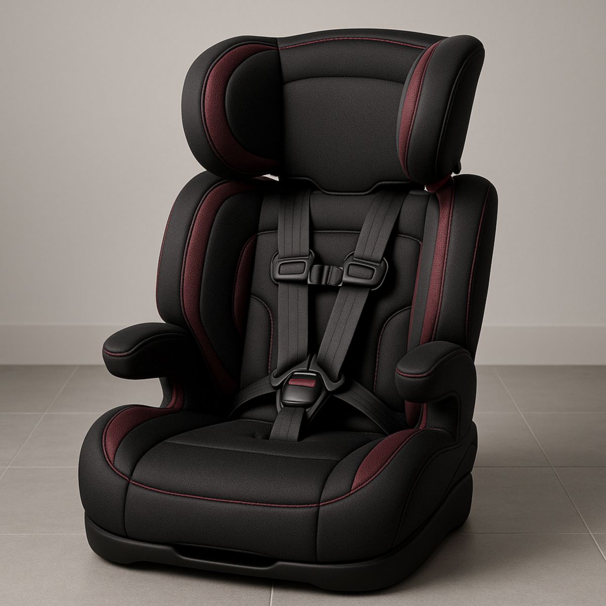 Bilbarnesete Stoff Sort/Rød Justerbar Høyde Med Fem-Punkt Sele ECE R44/04