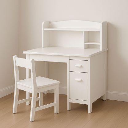 Skrivebord med stol tre hvit 100x50x75 cm med hyller og 2 skuffer