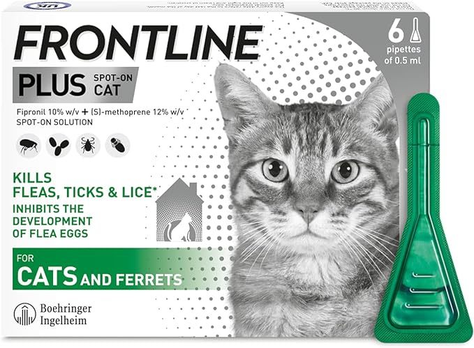 FRONTLINE Plus Flea & Tick Treatment for Cats and Ferrets - 6 Pipettes