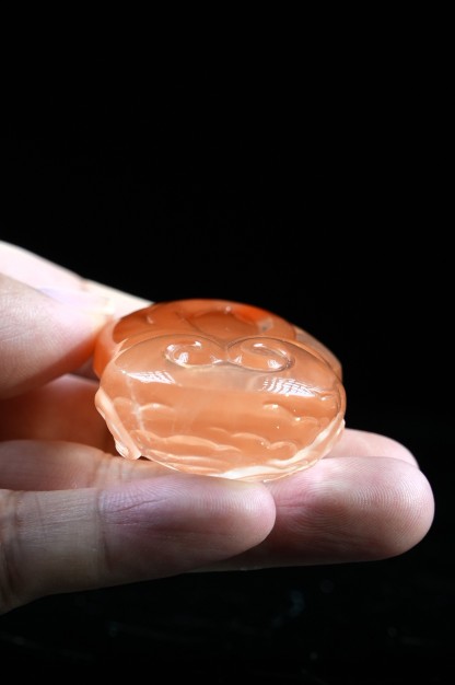 Guanyin theme, red rabbit fur crystal carving.Masterpieces