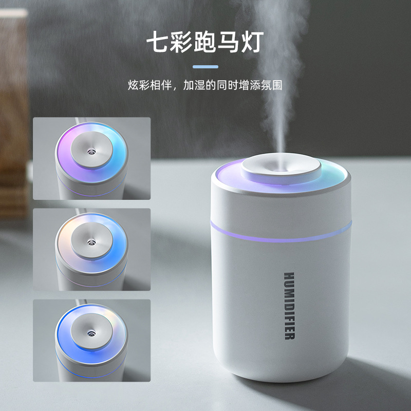 DAKA Mini Car Humidifier – Portable Cool Mist with Colorful LED Light - White