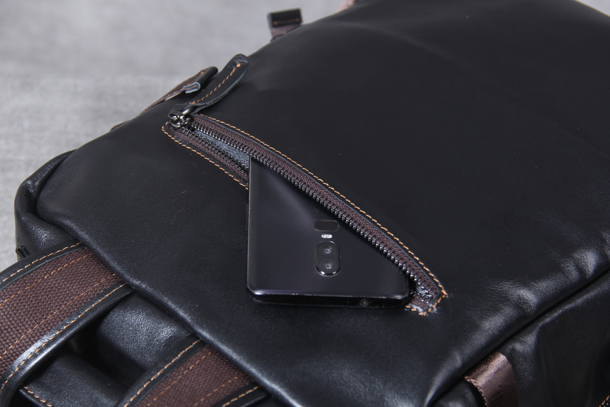 mens black leather backpack