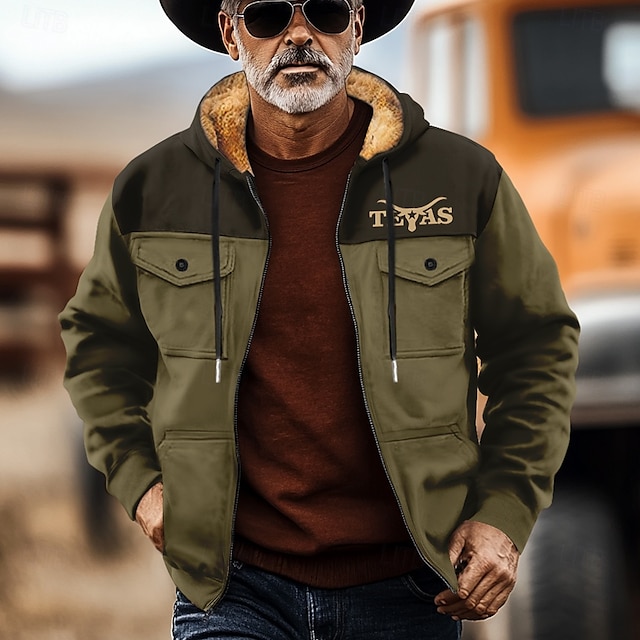 Men's Cowboy Fleece Hoodies Sweatshirt Outerwear Hooded Sweatshirt Hooded Fashion 3D Print Holiday Streetwear Blue Brown Zipper Pocket Fall Winter Designer