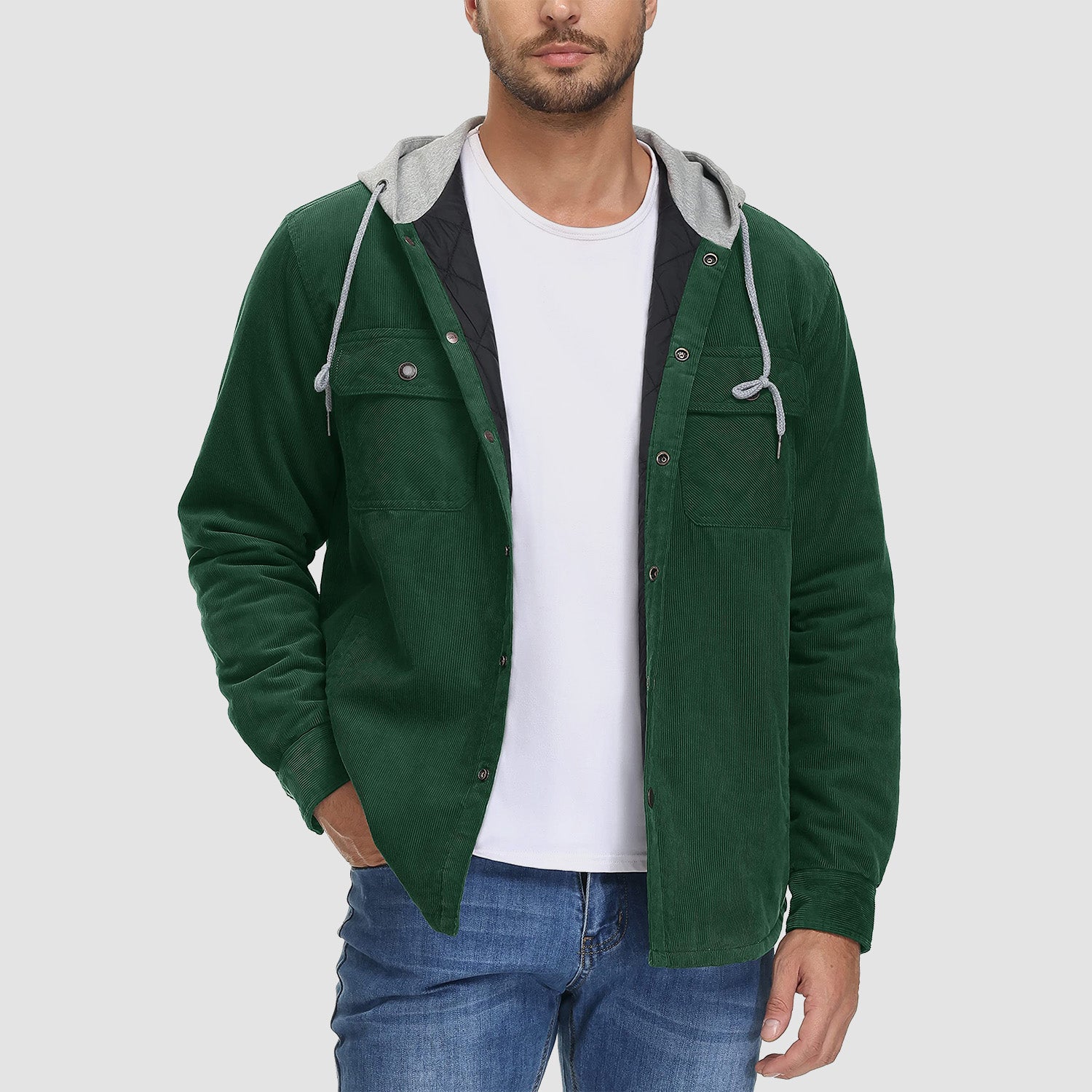 Men's Lightweight Hooded Corduroy Jacket for Casual Fall Wear