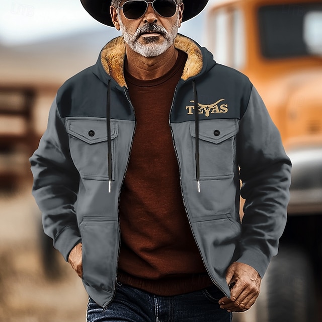 Men's Cowboy Fleece Hoodies Sweatshirt Outerwear Hooded Sweatshirt Hooded Fashion 3D Print Holiday Streetwear Blue Brown Zipper Pocket Fall Winter Designer