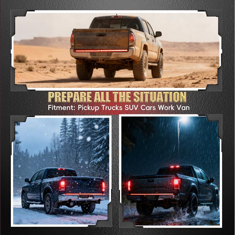 60-Inch LED Tailgate Light Bar Strip | Triple Row Truck Brake Turn Signal Reverse Lights