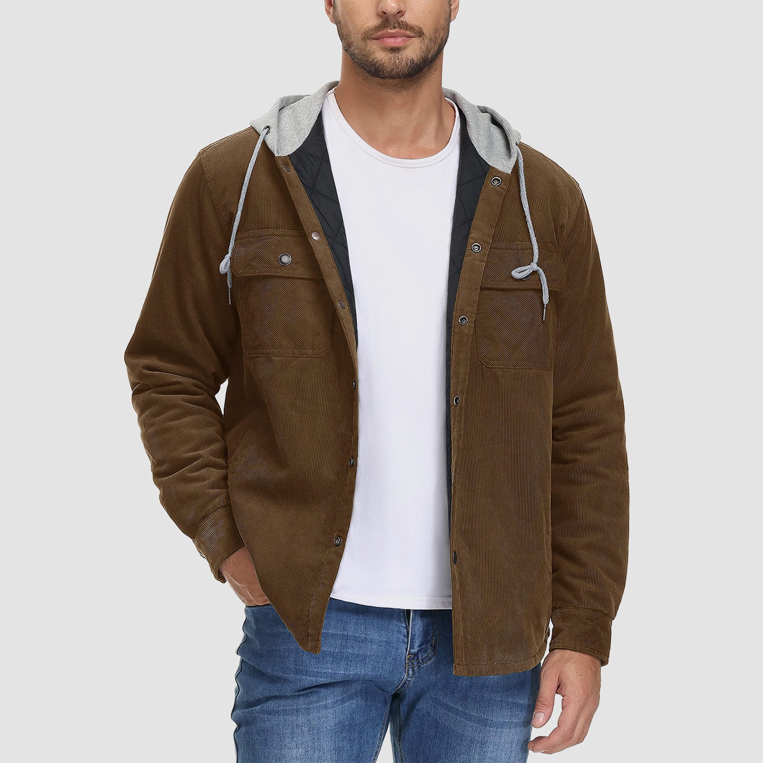 Men's Lightweight Hooded Corduroy Jacket for Casual Fall Wear