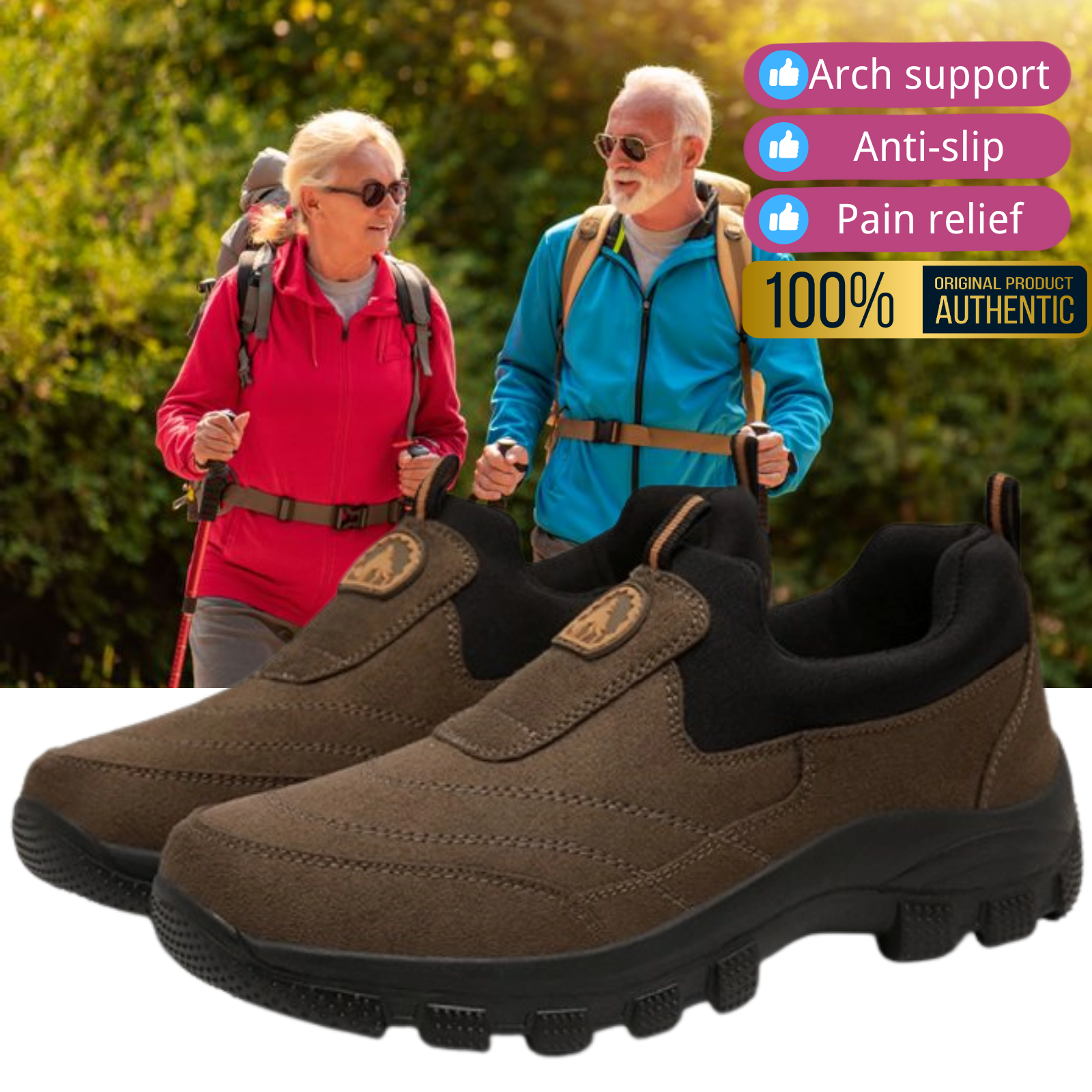 Men's Comfy Orthopedic Support Non-Slip Hiking Shoes Waterproof Breathable Therapeutic Shoes