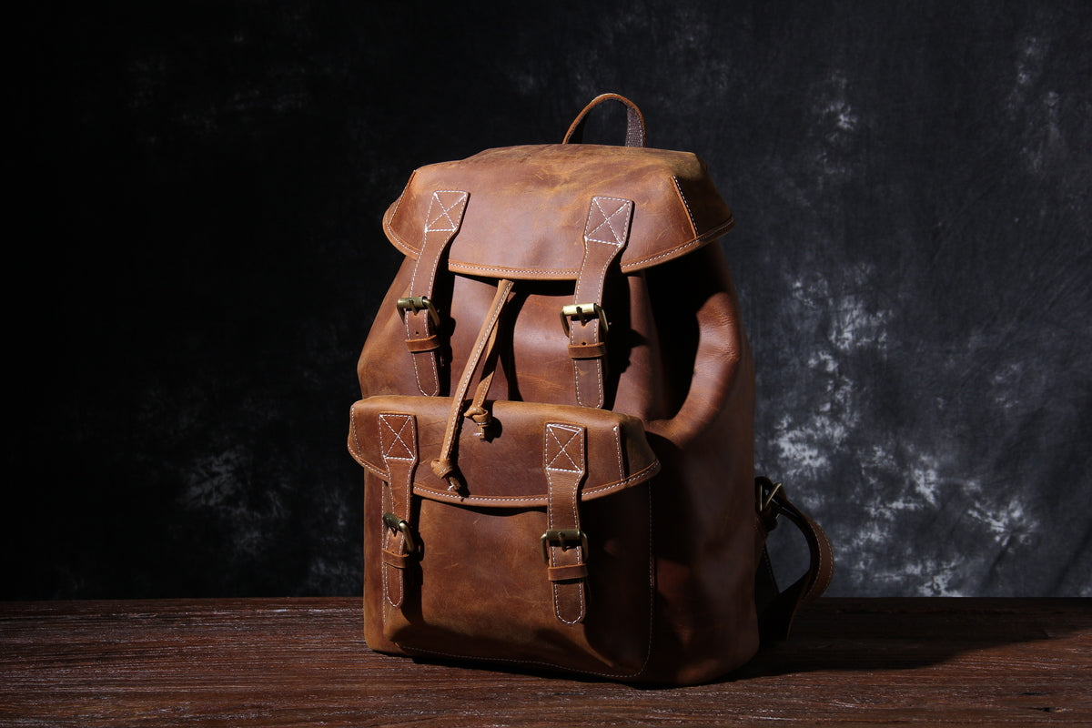 sleek small genuine leather weekender knapsack