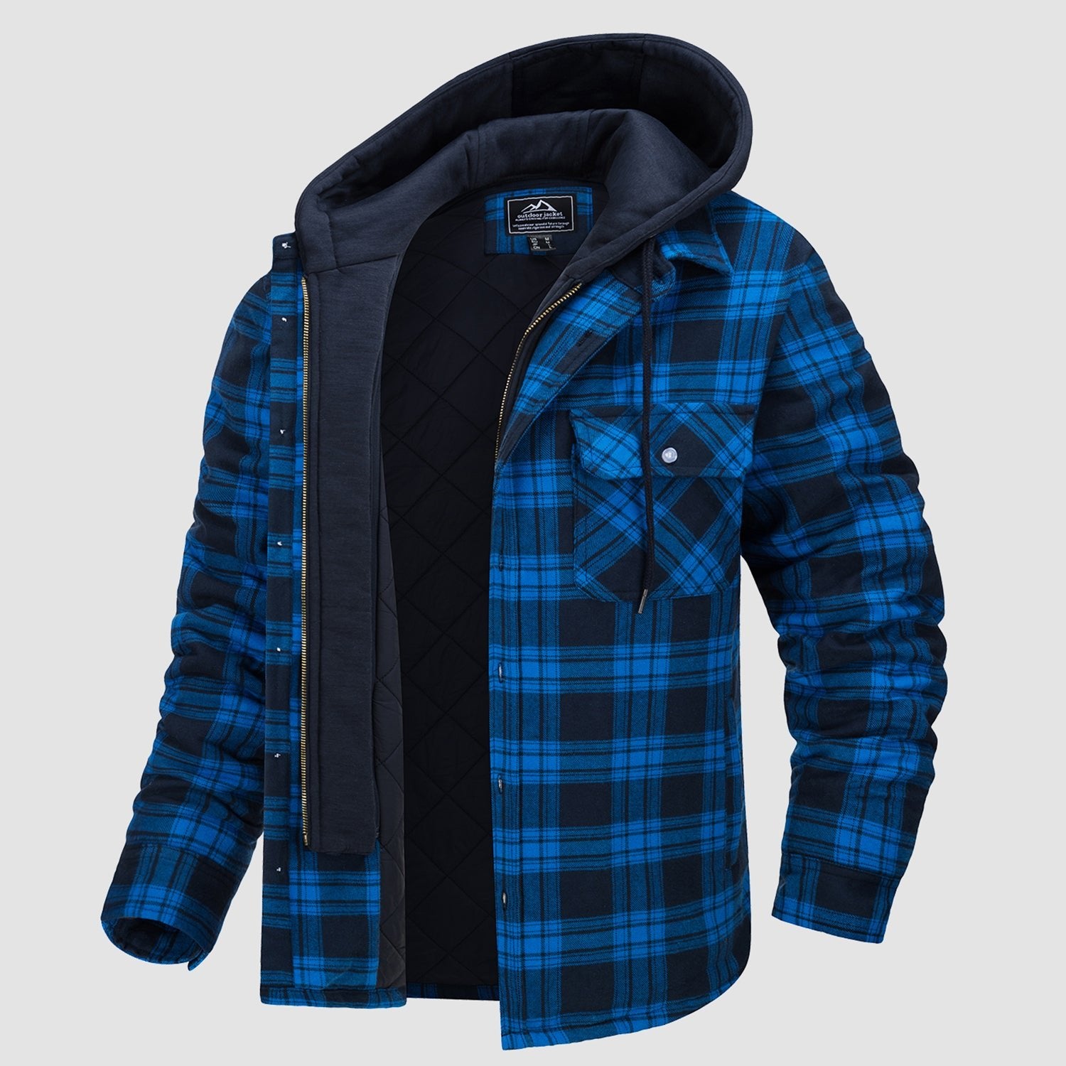 Men's Flannel Jacket with Removable Hood 5 Pockets Quilted Plaid Shirt Jackets Winter Coats Thick Flannel Hoodie