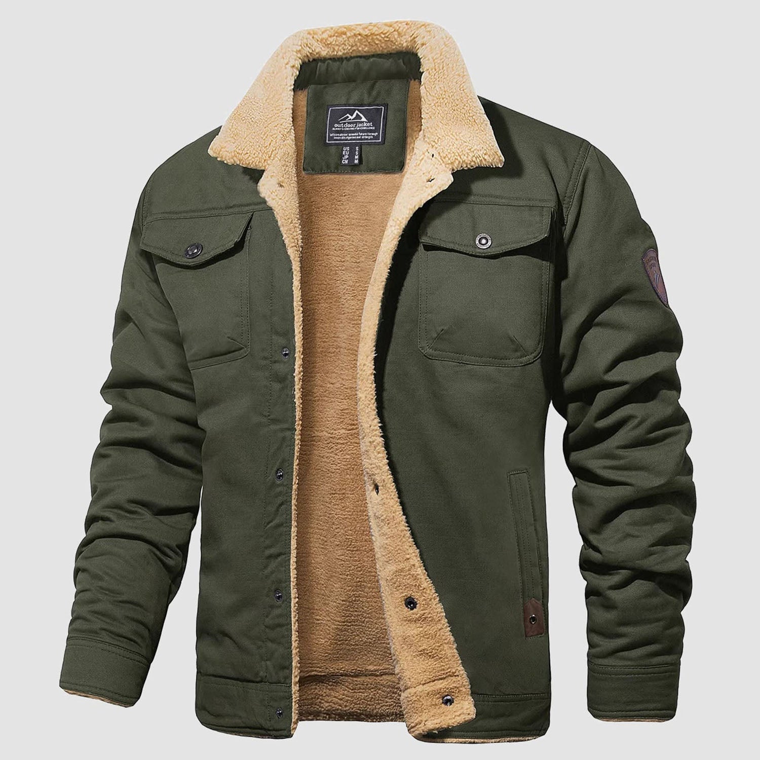 Men's Lined Sherpa Jacket - Warm Multi Pocket Trucker Coat