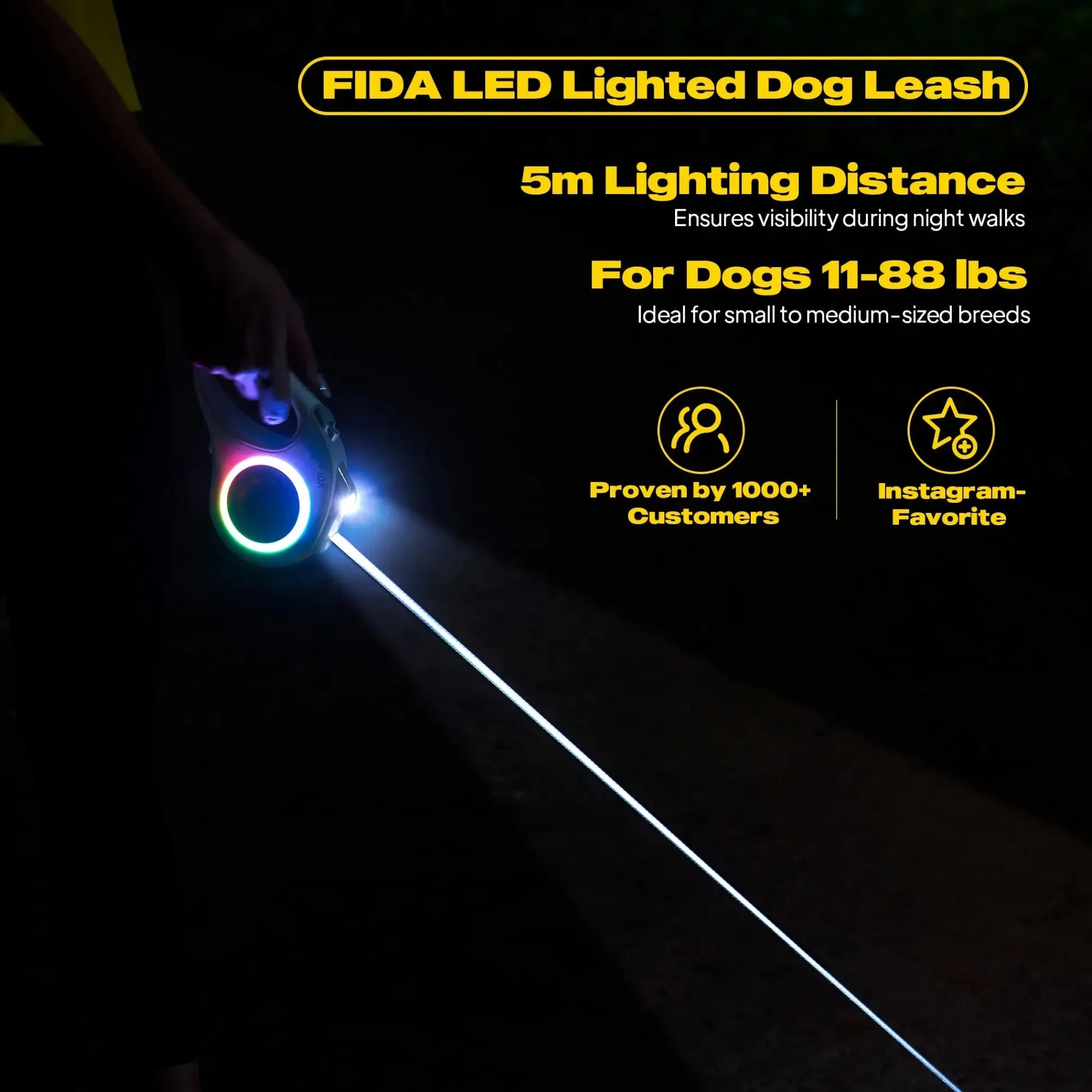 FIDA LED Lighted Retractable Dog Leash