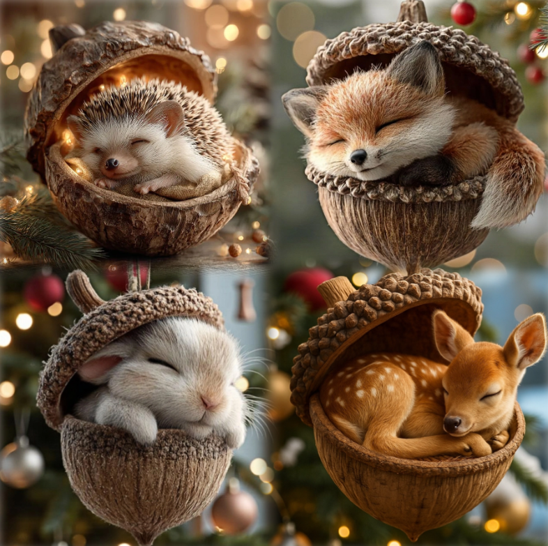 Forest Animal Acorn Christmas Ornaments