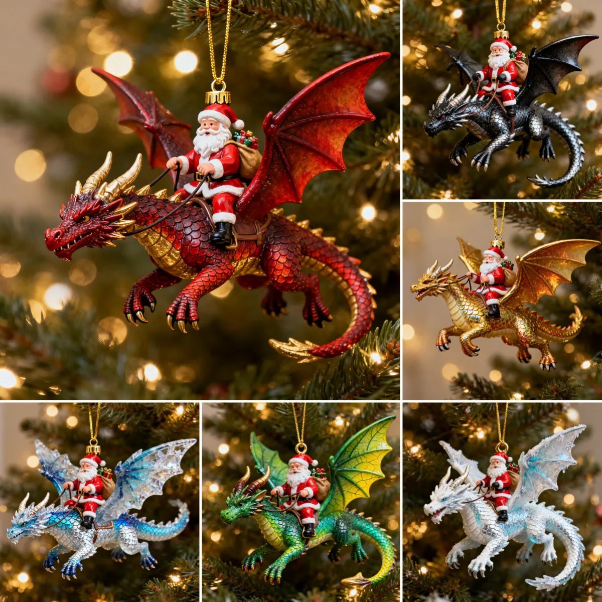 🔥 LAST DAY 49% OFF — 🐉Santa Riding a Dragon Christmas Ornament