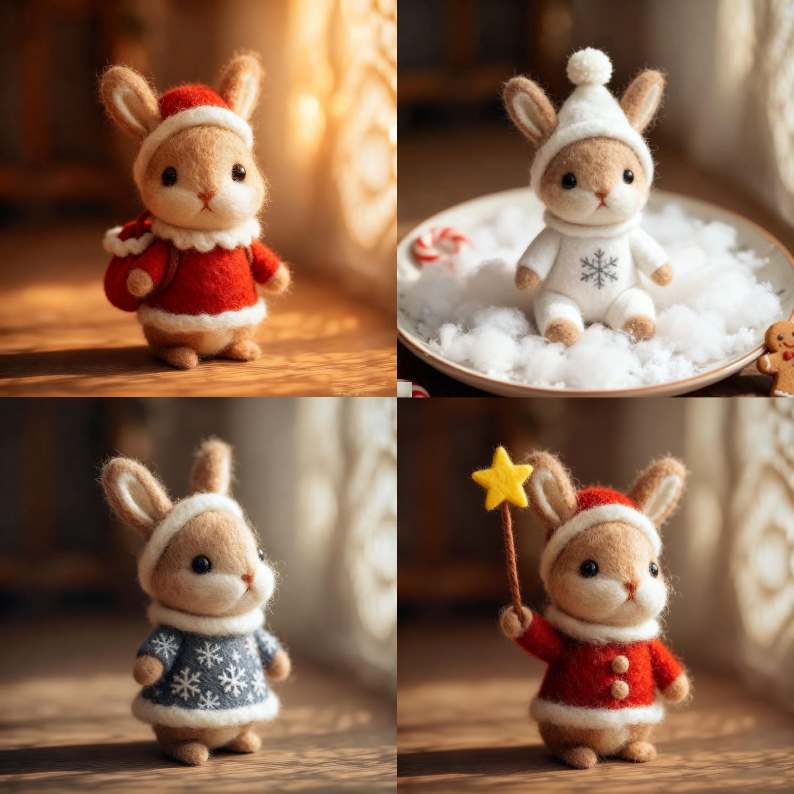 🐰🎄Eco-friendly plush Christmas bunny figurine - handmade wool decoration