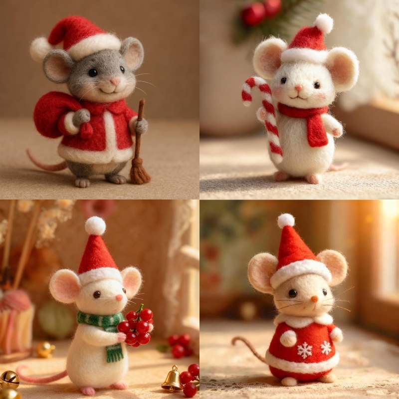Eco-friendly felted Christmas mouse figurine - handmade wool decoration