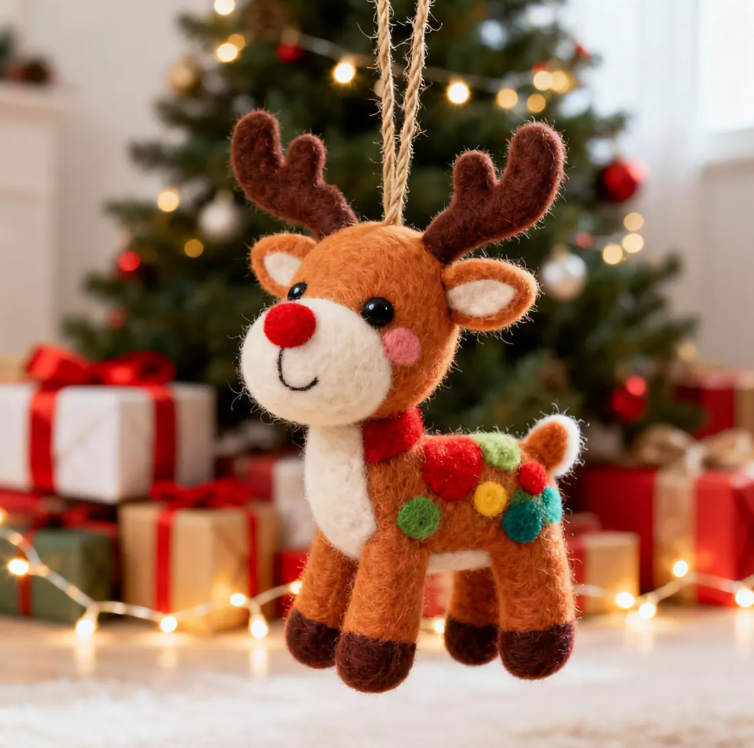 🦌 Handmade Felt Wool Reindeer Ornament —🎁Eco-Friendly & Heartwarming Holiday Decor✨ 