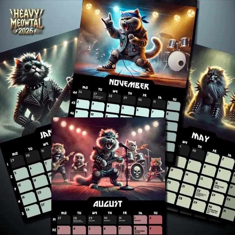 🤘🐱Heavy Meowtal 2026 Calendar: Metal Cat Art