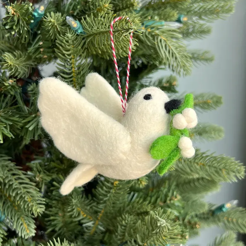 🕊️Handcrafted Eco-Friendly Felt Dove with Olive Branch Ornament🌿✨