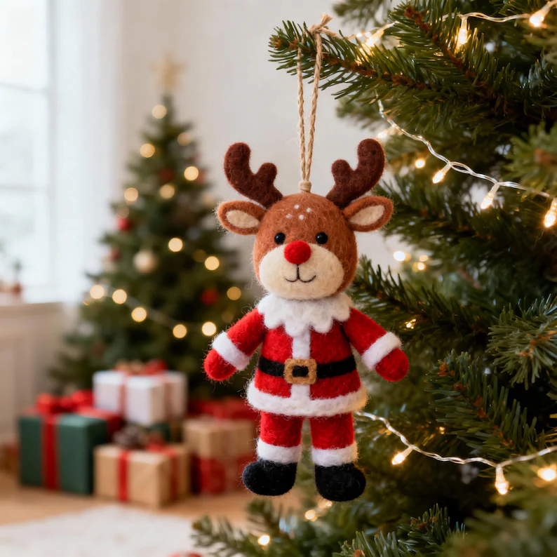 🦌 Handmade Felt Wool Reindeer Ornament —🎁Eco-Friendly & Heartwarming Holiday Decor✨ 