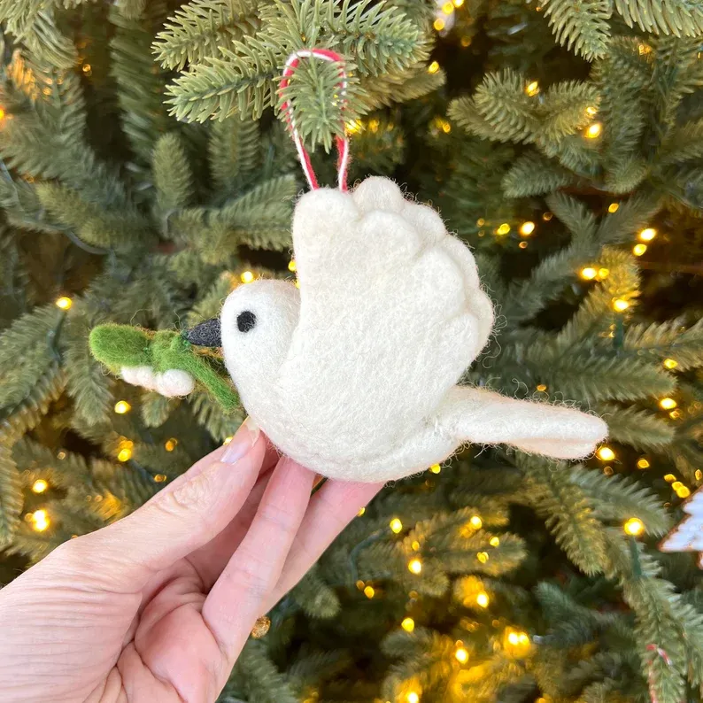 🕊️Handcrafted Eco-Friendly Felt Dove with Olive Branch Ornament🌿✨