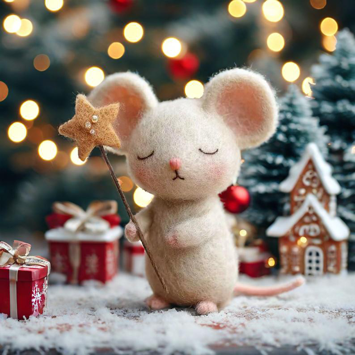 🎄🐭Charming Handmade Felt Mouse with Star