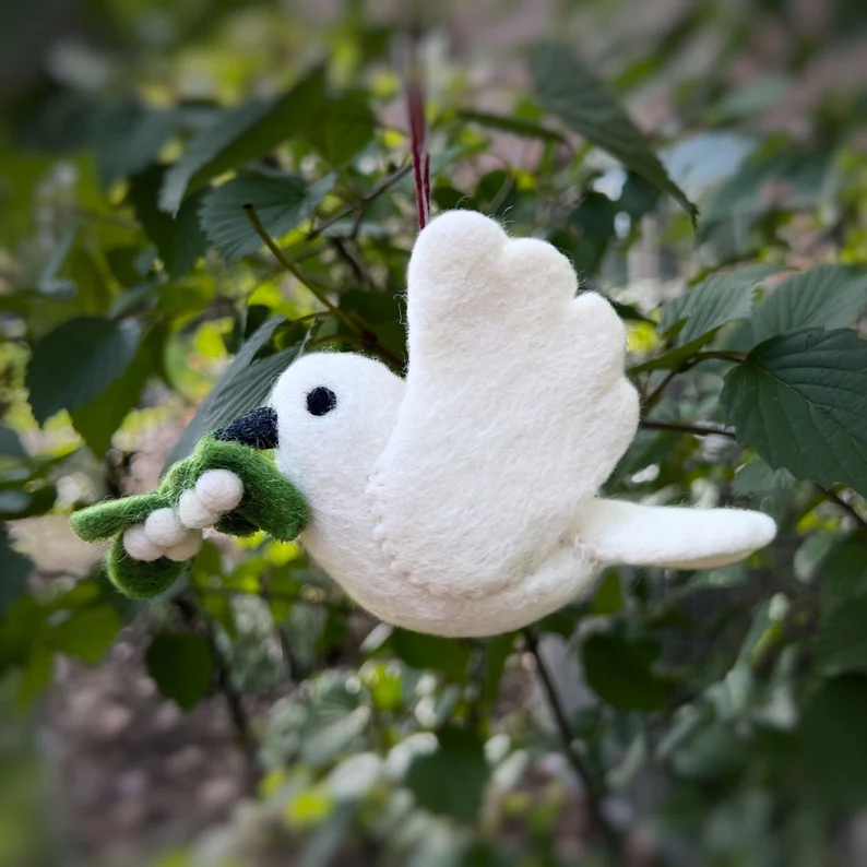 🕊️Handcrafted Eco-Friendly Felt Dove with Olive Branch Ornament🌿✨