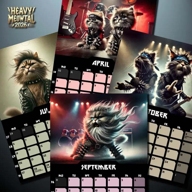🤘🐱Heavy Meowtal 2026 Calendar: Metal Cat Art