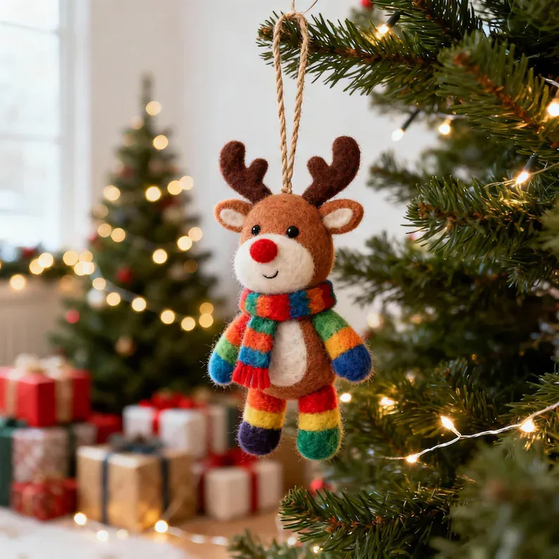 🦌 Handmade Felt Wool Reindeer Ornament —🎁Eco-Friendly & Heartwarming Holiday Decor✨ 