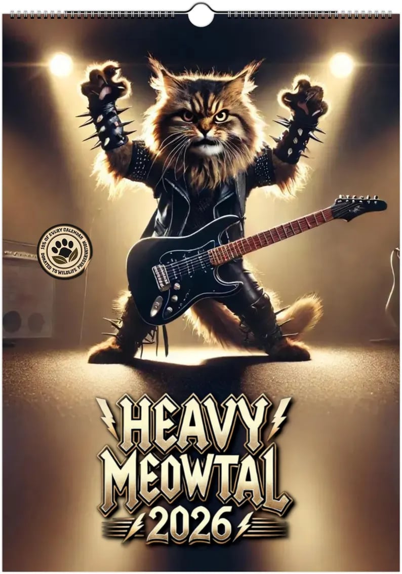 🤘🐱Heavy Meowtal 2026 Calendar: Metal Cat Art