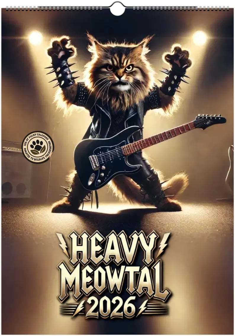 🤘🐱Heavy Meowtal 2026 Calendar: Metal Cat Art