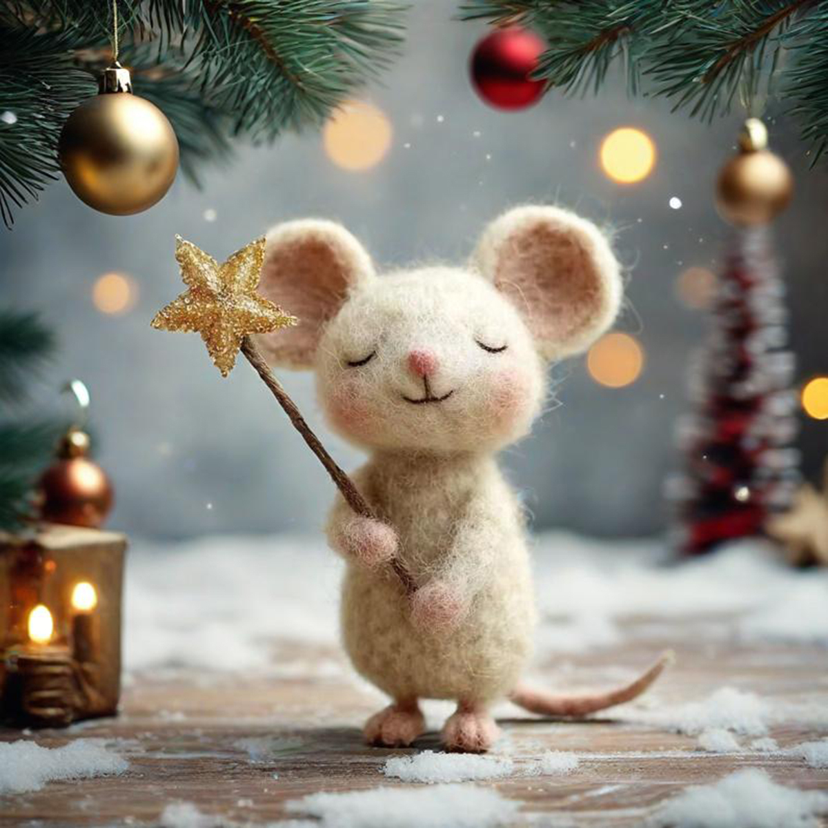 🎄🐭Charming Handmade Felt Mouse with Star