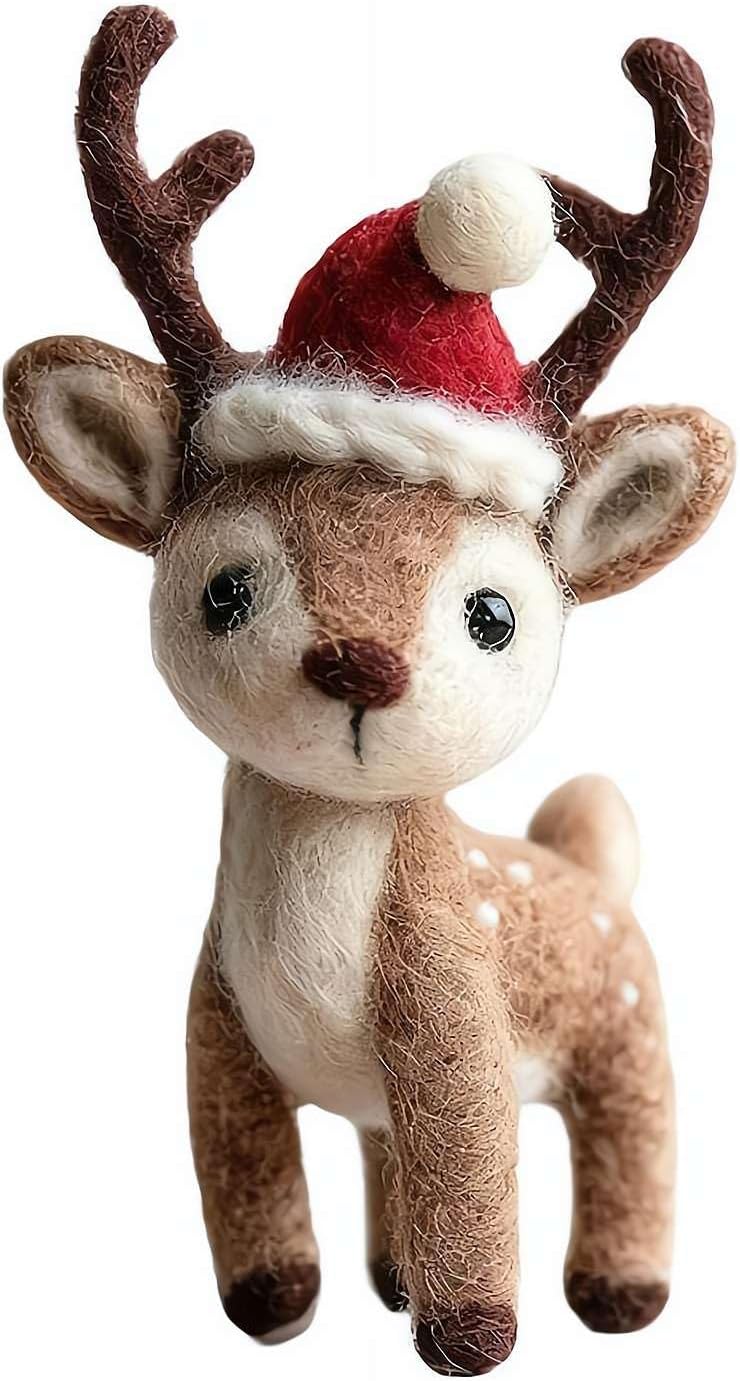 Christmas Felt Mouse Ornaments, Handmade Wool Felt Mouse with Santa, C