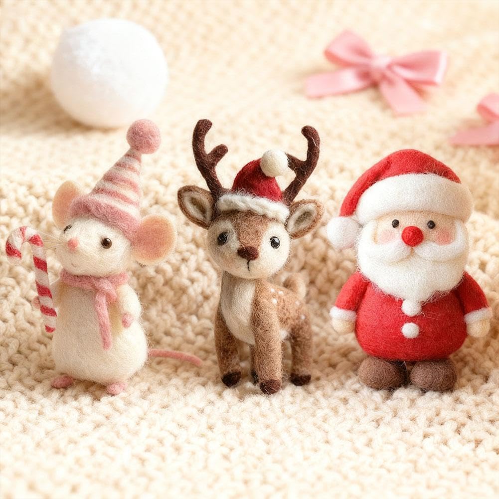 Christmas Felt Mouse Ornaments, Handmade Wool Felt Mouse with Santa, Cute Needle Felted Mice Figurine, Soft Felted Animal for Festive Home Décor, Gifts for Kids and Adults