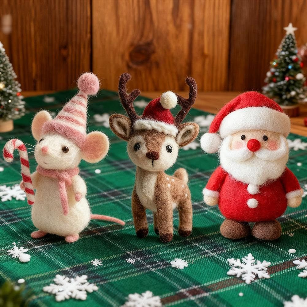 Christmas Felt Mouse Ornaments, Handmade Wool Felt Mouse with Santa, Cute Needle Felted Mice Figurine, Soft Felted Animal for Festive Home Décor, Gifts for Kids and Adults