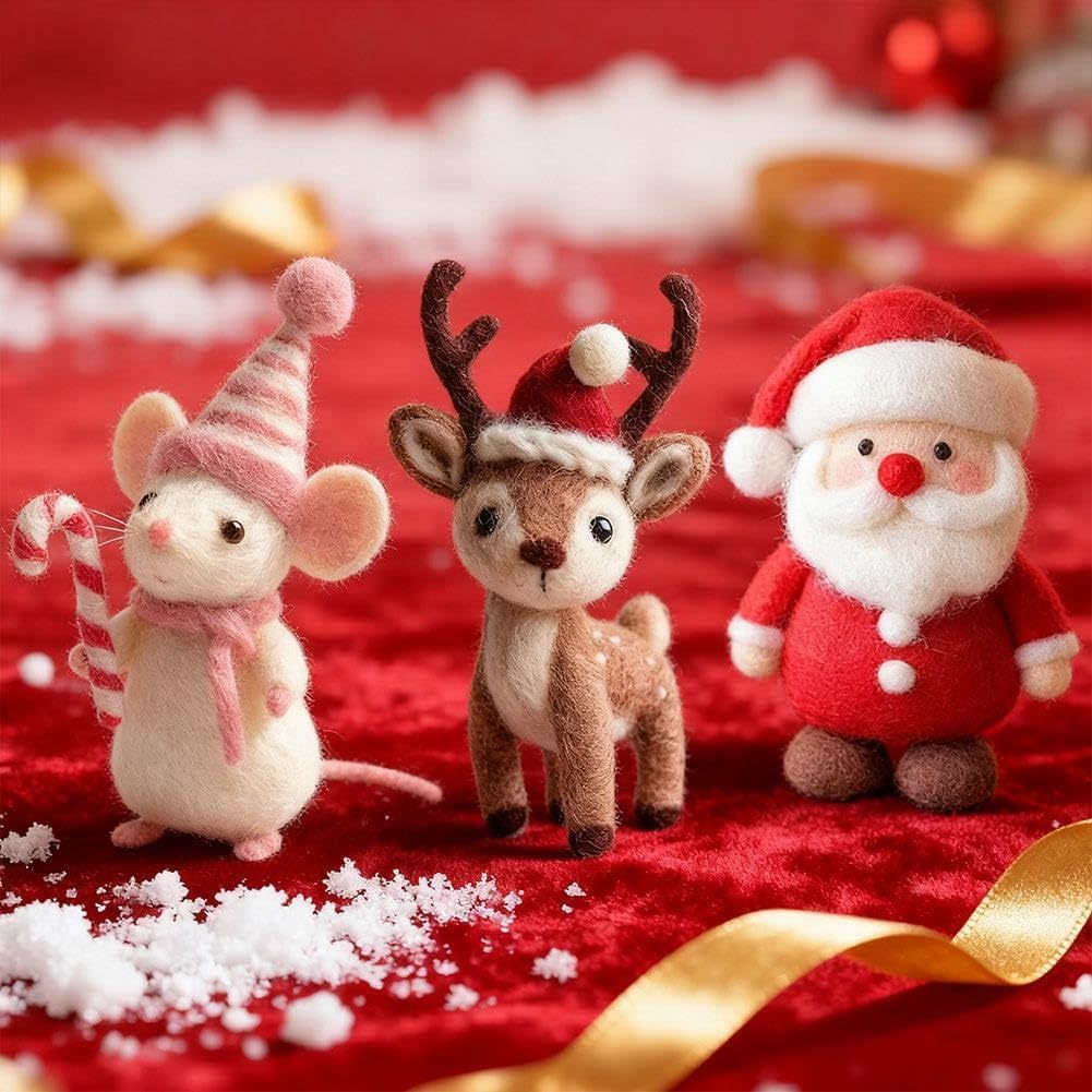 Christmas Felt Mouse Ornaments, Handmade Wool Felt Mouse with Santa, Cute Needle Felted Mice Figurine, Soft Felted Animal for Festive Home Décor, Gifts for Kids and Adults