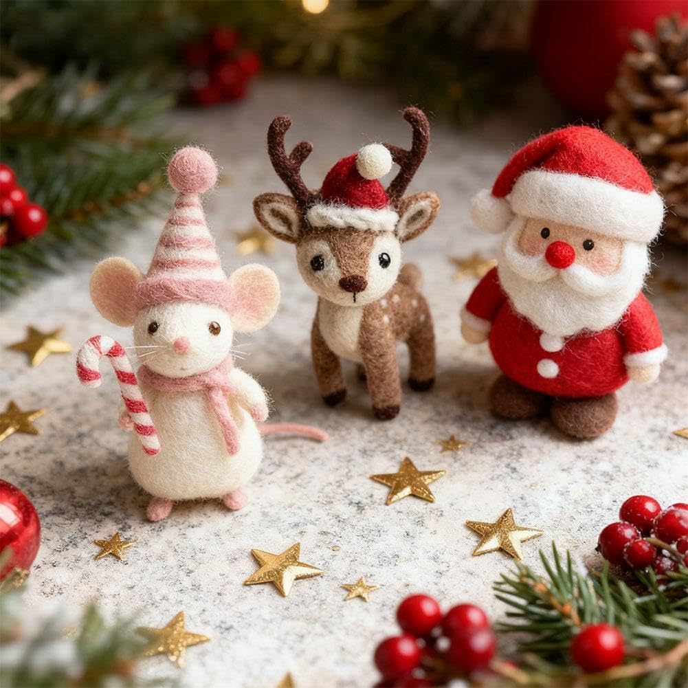 Christmas Felt Mouse Ornaments, Handmade Wool Felt Mouse with Santa, Cute Needle Felted Mice Figurine, Soft Felted Animal for Festive Home Décor, Gifts for Kids and Adults