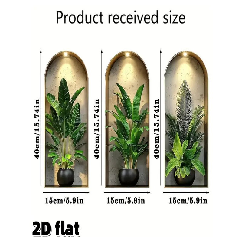 3-Piece Nordic Greenery Arch Window Flower Pot Wall Decals (2D Flat)