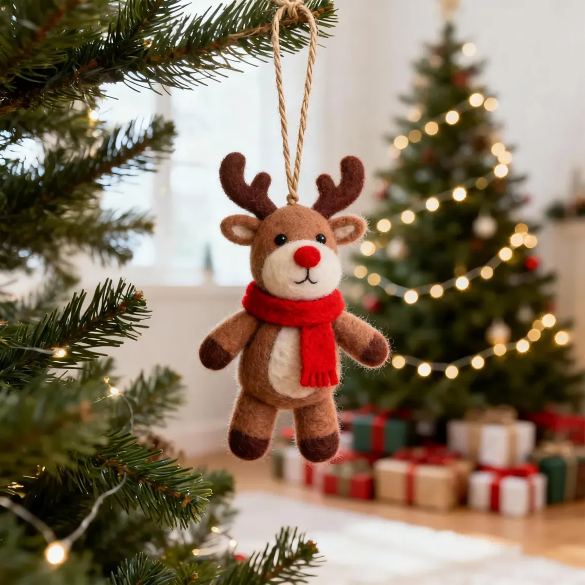 🦌 Handmade Felt Wool Reindeer Ornament —🎁Eco-Friendly & Heartwarming Holiday Decor✨ 