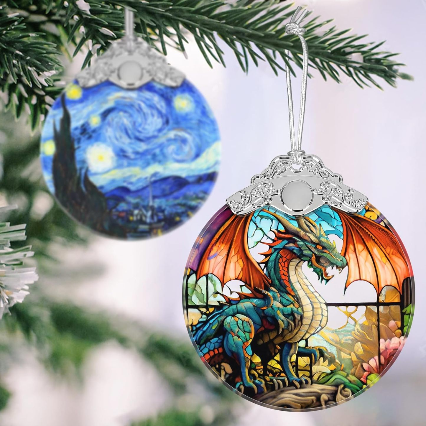 Sun Moon Stained Glass Hanging Ornament - Christmas Tree Decoration Idea