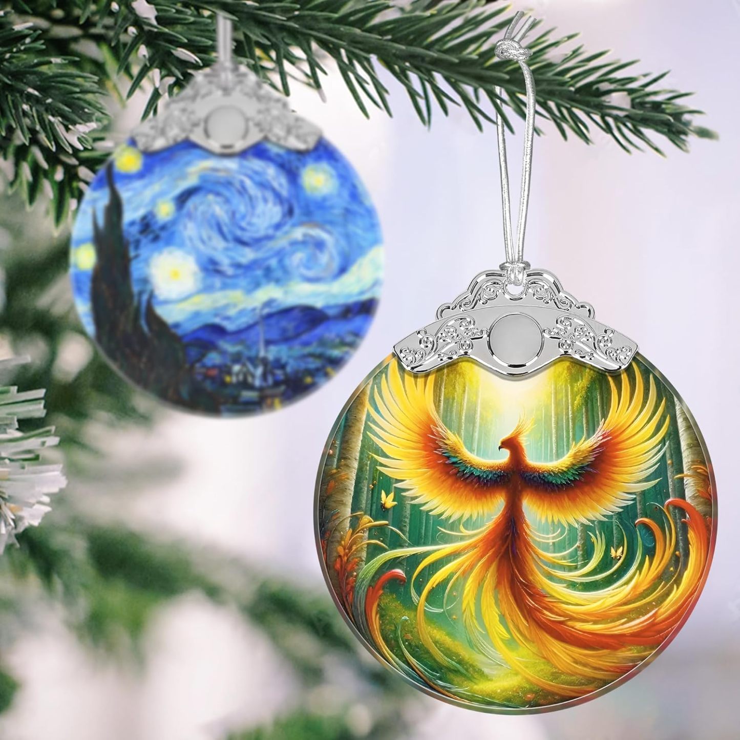 Sun Moon Stained Glass Hanging Ornament - Christmas Tree Decoration Idea