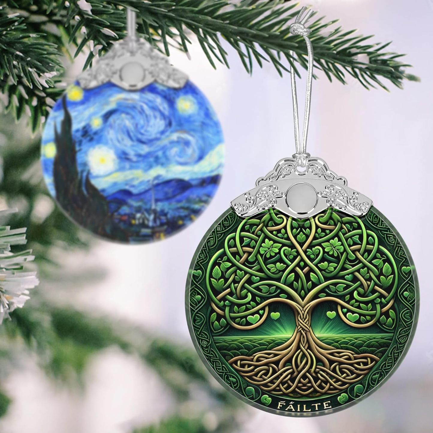 Sun Moon Stained Glass Hanging Ornament - Christmas Tree Decoration Idea