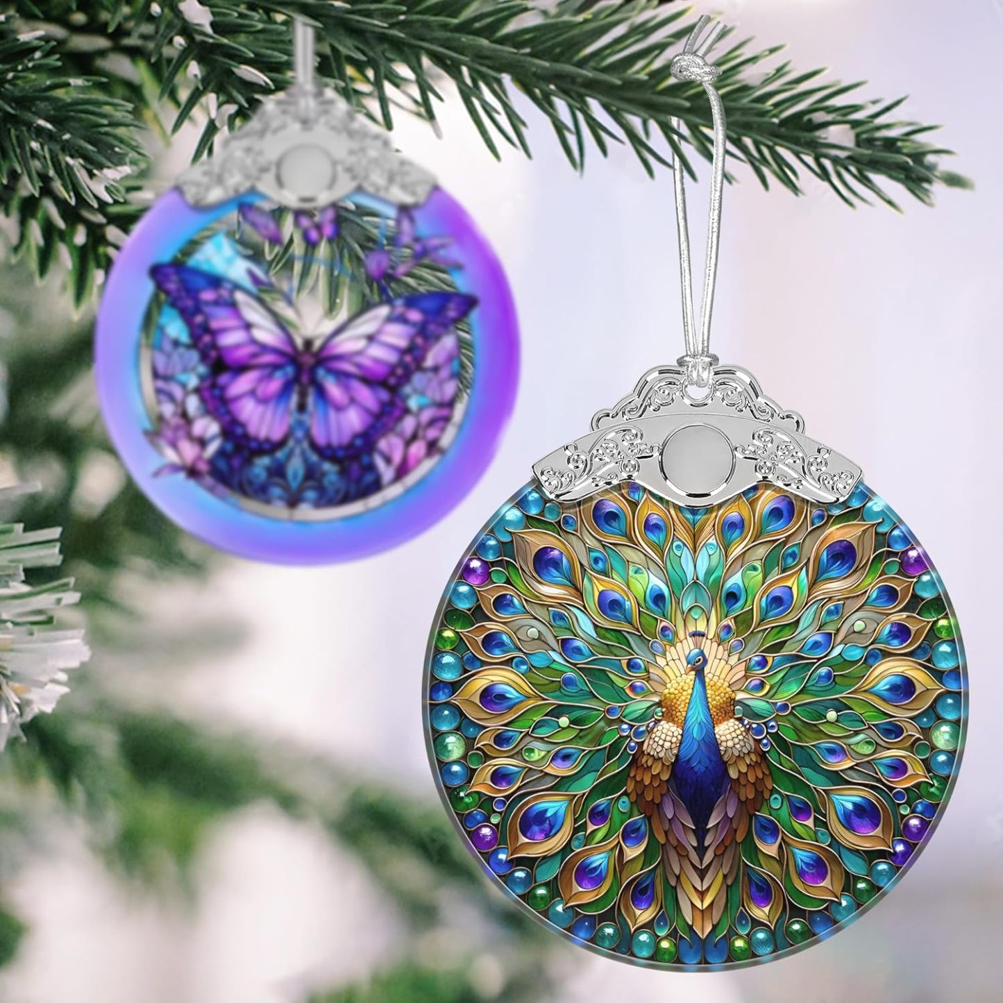 Sun Moon Stained Glass Hanging Ornament - Christmas Tree Decoration Idea